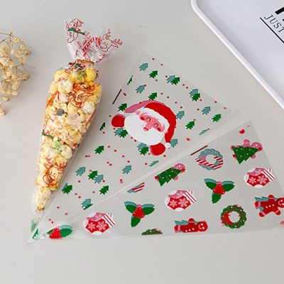 16 * 30cm Customizable Pattern Santa Claus Series Triangle Type Transparent OPP Candy Bag