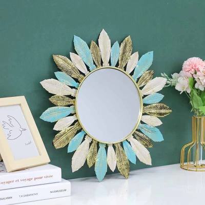 European style creative wall decoration mirror wall living room home pendant iron art retro wall hanging sun flower