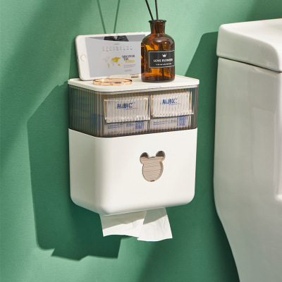 J25-6631 Toilet Paper Box Toilet Rack Wall-Mounted Free Punch Tissue Box Paper Box Creative Waterproof Roll Holder Paper Box