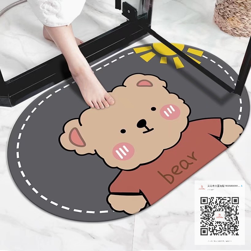 硅藻泥新款高清印花软硅藻泥地垫卡通款浴室防滑垫厨房垫