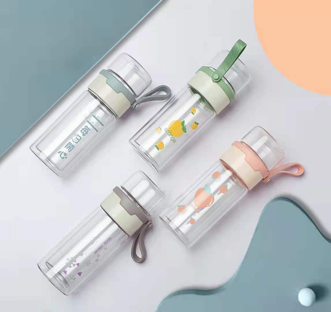 卡通学生茶水分离水杯女ins夏季简约小巧便携泡茶杯可爱玻璃杯