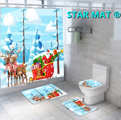 Floor Mat Christmas Series Four-Piece Floor Mat Shower Curtain Waterproof Three-Piece Floor Mat Bathroom Curtain