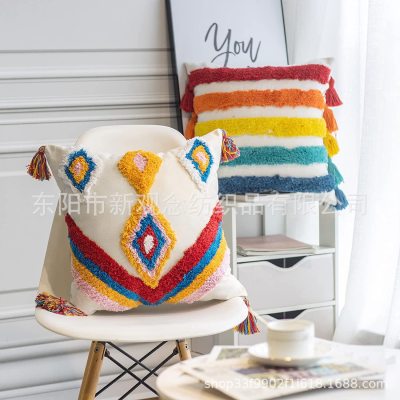 Cotton Tassel Fur Ball Embroidery Plush Cushion Cover Tassel Pillow Cover Light Luxury Sofa Moroccan Tufted Wholesale