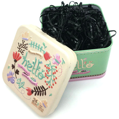 Rubber Band Iron Boxed Elastic Band Coiled Hair Black Hair Ring Ponytail Rope Color Children's Hair Tie Disposable Rubber