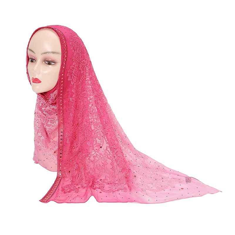 Huali Silk Embroidered Rhinestone Scarf Silk  Scarf Middle Eastern clothing Muslim style headscarf