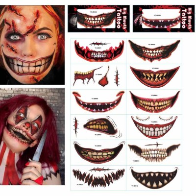 Cross-Border Halloween Mouth Tattoo Sticker Horror Lip DIY Decoration Big Mouth Tattoos
