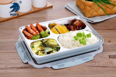 304 Stainless Steel Insulated Lunch Box Square Student Tray Adult Large Capacity Water Injection Thermal Insulation Lunch Box with Lid