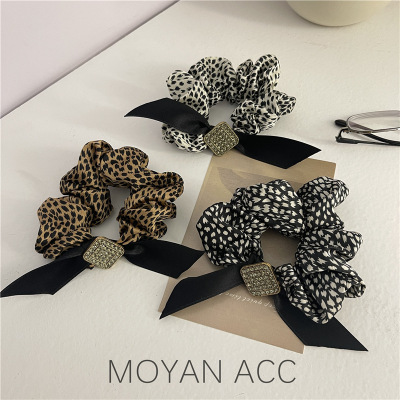 Western Style Young Hair Band Japanese and Korean Style Elegant Leopard Print Hair Rope Retro Dots Bow Large Intestine Ring Hair Accessories for Women