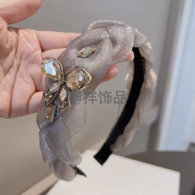 Youjia High Sense Thin and Glittering Organza Braided Braid Headband Super Fairy Elegant Headband Hairpin Hair Fixer Hairware