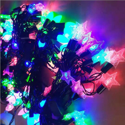 Courtyard Led Five-Pointed Star round Beads Plastic Two-Piece Thread Casing Colored Lights Christmas Decoration Holiday Outdoor Lamp String