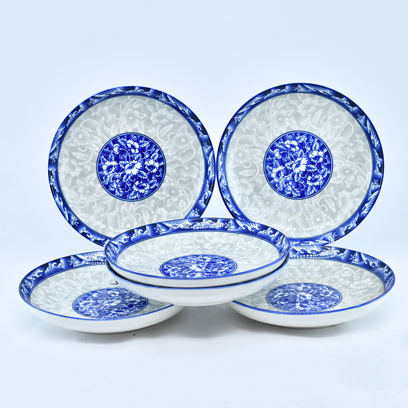 6个装8寸青花瓷碟子套装 果盘菜盘家用批发 商用碟子陶瓷大量批发