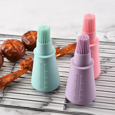 Factory Wholesale Opaque Silicone Straight Oil Bottle Brush Barbecue BBQ Oil Brush with Scale Brush Kitchen Tools