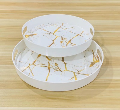 New Creative round Melamine Decals Binaural Imitation Marbling Tray Imitation Porcelain Tea Tray KTV Bar