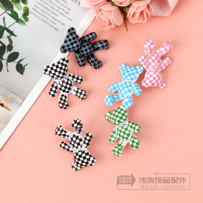 INS Color Black and White Chessboard Lattice Bear Pendant DIY Acrylic Accessories Earrings Barrettes Phone Case Material Wholesale