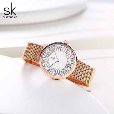 SK Shengke Women's Watch Mesh Strap Quartz Watch Women's Waterproof Fashion Creative Cross-Border Live Delivery Wholesale K0126