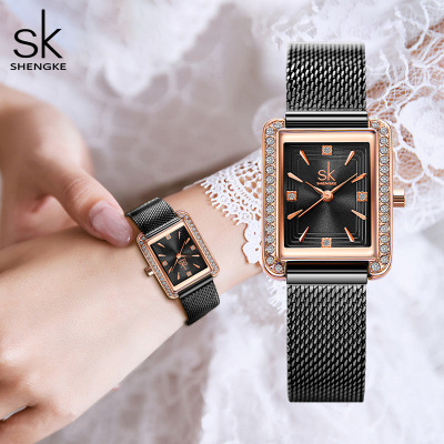 SK Watch Women's Wholesale Famous Watch Affordable Luxury Fashion Diamond-Embedded Square Mesh Strap Watch Quartz Watch Cross-Border Wholesale 0151