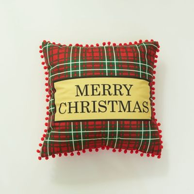 Christmas Pillow Printed Fur Ball Pillow Christmas Sofa Decorative Backrest Afternoon Nap Pillow Plush Toy