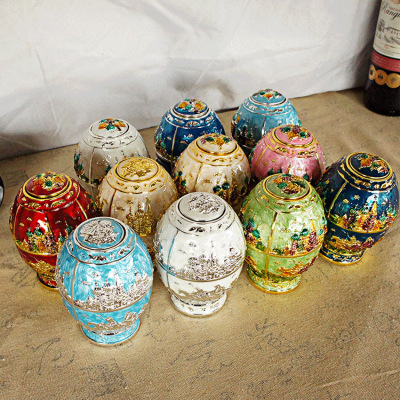 Flat Egg-Shaped Toothpick Holder Castle Factory in Stock Creative Metal Plating Color Toothpick Tin Box Household 