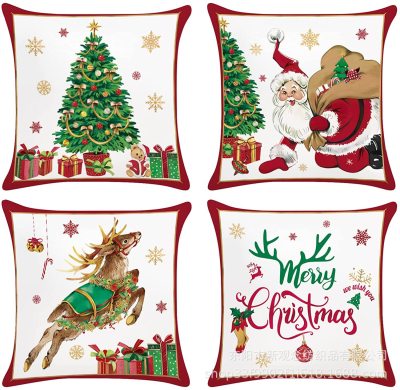 New Christmas Pillow Cover American Santa Claus Christmas Tree Elk Peach Skin Fabric Duplex Printing Cushion Cover