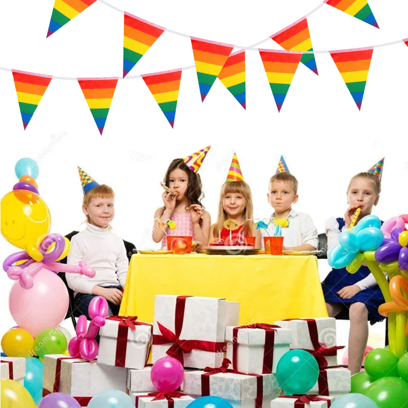 venue layout colorful flags birthday wedding party decoration banners colorful stripes triangle pull flags