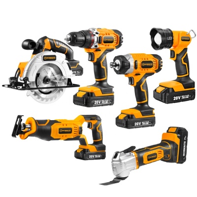 WORKSITE Customized Combo Kit 6PCS 20V Cordless Drill Impact Driver Circular Saw Oscillating Tool 