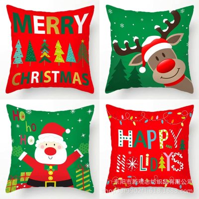 New Christmas Pillow Cover Santa Claus Green Elk Plaid Linen Digital Printing Cushion Cover Factory Direct Sales