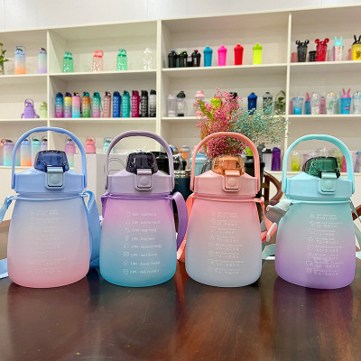 Gradient Color Internet Celebrity Big Belly Cup Cup with Straw Plastic Water Cup Large Capacity Gradient Color Drinking Water Bottle