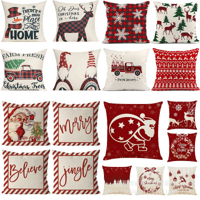 New Christmas Snowflake Pillow Cover Red Letter Plaid Linen Digital Printing Cushion Cover Cross-Border Hot Sale
