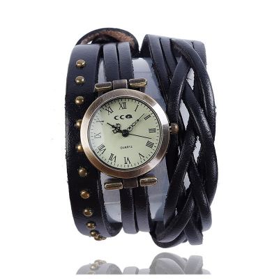 Factory Wholesale Vintage Digital Wrist Watch Fashion Punk Quartz Women's Watch Woven Rivet Leather Watch Ladies