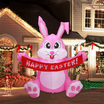 Easter Outdoor Decoration 1.5 M Pink LED Luminous Cute Rabbit Inflatable Model Easter Inflatable Rabbit