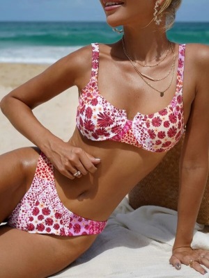 2022 Summer Export Spot Floral Pink Split Bikini