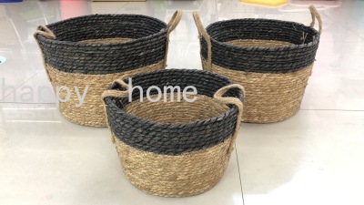 Papyrus Storage Basket Woven Basket Organize and Storage Straw Sundries Toy Laundry Basket round Band Handle