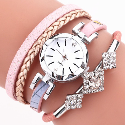 Wish Popular Women's Watch Cross-Border Supply Watch Women's Small Dial Pu Woven Quartz Watch Diamond-Embedded Fashion Watch Wholesale