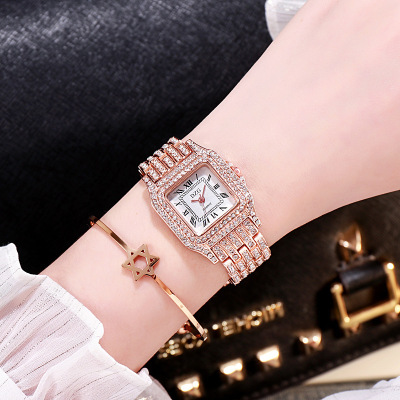 Foreign Trade Hot Selling Alloy Watch Women's Fashion Diamond Steel Strap Wrist Watch Women's Square Dial Quartz Watch Wholesale