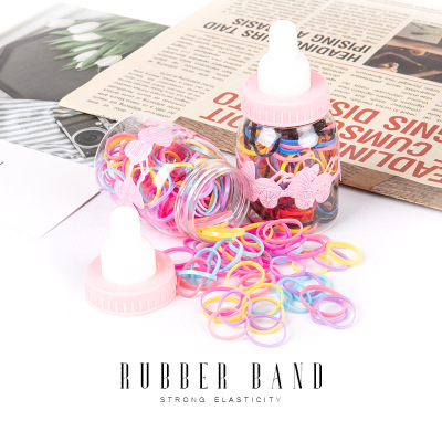Korean Hot Sale Not Easy to Break Cute Lace Milk Bottle Candy Color Small Rubber Band Children Tie-up Hair Disposable Hair Ring