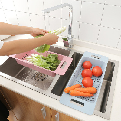 2155 Retractable Washing Basin Washing Vegetables Basin Drain Basket Rectangular Plastic Fruit Plate Kitchen Sink Dishwashing Storage