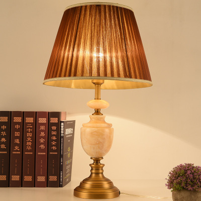 American Jade Table Lamp Living Room Study Bedroom Bedside Hotel Villa Club Design Decoration Copper Table