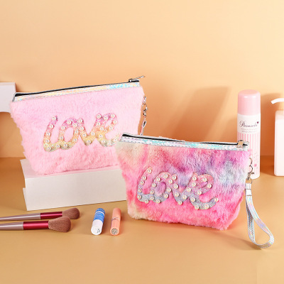 Fashion Net Red Creative Love Wash Bag Household Plush Portable Storage Bag Travel Portable Cosmetic Bag