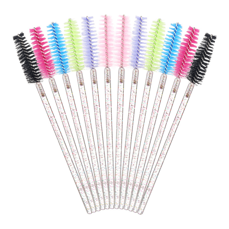 批发彩色水晶杆睫毛刷一次性尼龙毛头睫毛棒眉梳便携式美睫化妆刷