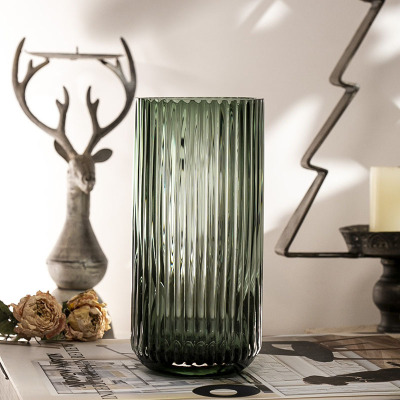 U Series Column Glass Vase Vertical Striped Minimalist Roman Living Room Flower Vase Home Decoration Vase Furnishings