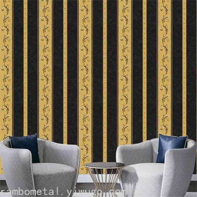 Fashion PVC Wallpaper European Style Damascus Deep Embossed Stripe Flower High-End Wallpaper