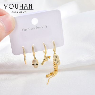 High Sense Korean Earrings Set Simple and Light Luxury Hip Hop Tassel Earrings Female Zircon Micro Inlaid Exaggerated Personalized