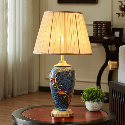 New Chinese Enamel Color Copper Master Bedroom Table Lamp American Bedroom Bedside Lamp European Living Room Warm Creative Ceramic