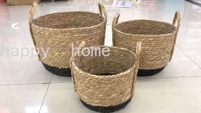 Papyrus Seagrass Storage Basket Retro Straw Woven Basket Rattan