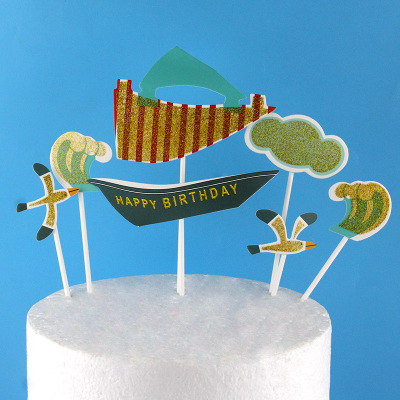 Baking Cake Topper Crystal Glitter Multiple DIY Private Custom Sailing Birthday Cake Decorative Flag Small Insert
