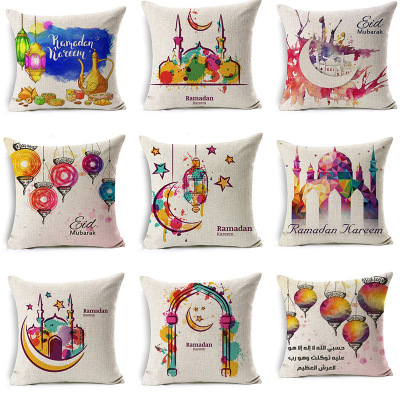 Cross-Border Hot Sale Ramadan Linen Pillow Cover Holiday Home Decorative Back Cushion Cover Moon Pattern Cushion Cover Wholesale