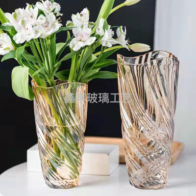 65593European Czech Style Glass Transparent Vase Living Room Table Decoration Flower Arrangement Lucky Bamboo Lily Floor Ornament
