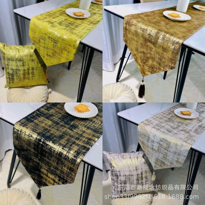 New Processing Custom Thickened Flannel Bronzing Japanese Table Runner Hotel Bed Runner Tassel Coffee Table Cloth Factory Direct Sales