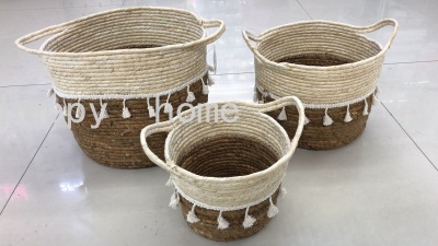 Harajuku Style Flower Pot Knitted Basket Household Supplies Straw Storage Basket Homestay Hotel Hot Pot Store Storage