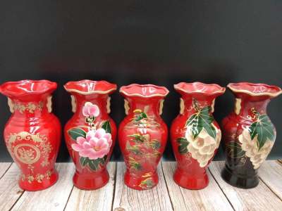 Hand-Painted Vase Ceramic Chinese Style Vase Decoration Traditional Chinese Red Vase Home Decoration 